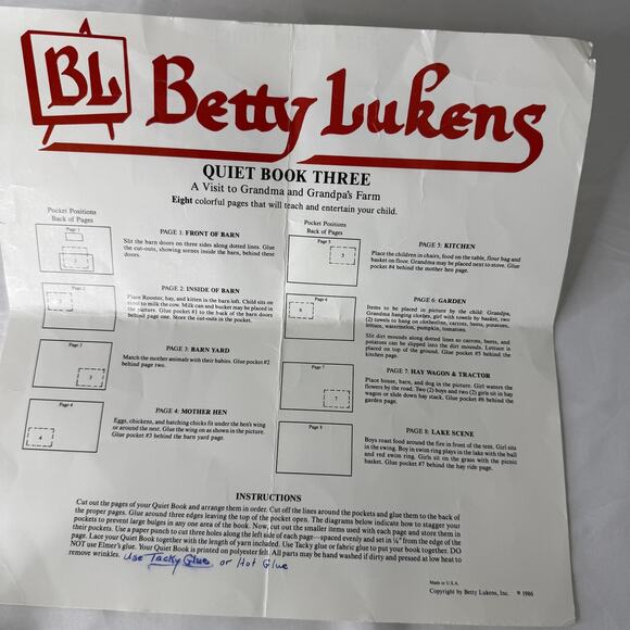 Vintage 1986 Betty Lukens Quiet Book Three Grandma Grandpa Farm Felt Kit Uncut - Picture 3 of 11